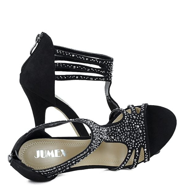 Sandałki botki czarne zamsz z cyrkoniami szpilki - obrazek 6