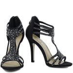 Sandałki botki czarne zamsz z cyrkoniami szpilki - obrazek 2