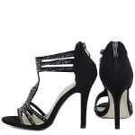 Sandałki botki czarne zamsz z cyrkoniami szpilki - obrazek 3