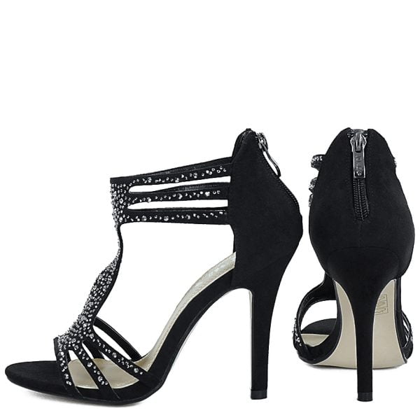 Sandałki botki czarne zamsz z cyrkoniami szpilki - obrazek 3