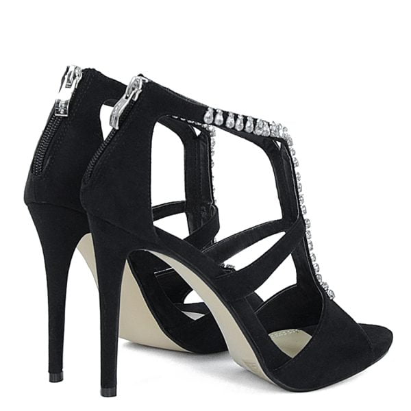 Sandałki botki czarne zamsz z kryształkami - obrazek 3