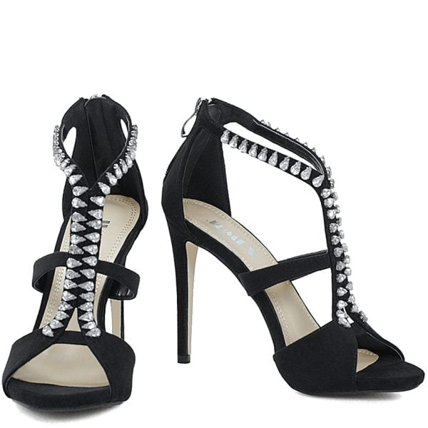 Sandałki botki czarne zamsz z kryształkami - obrazek 4