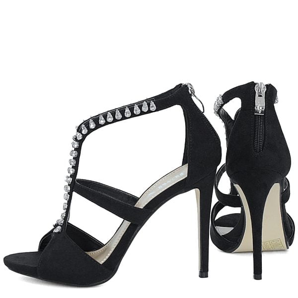 Sandałki botki czarne zamsz z kryształkami - obrazek 5