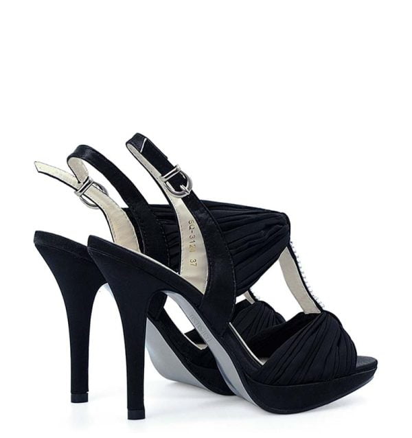 Sandałki czarne wizytowe satyna i cyrkonie szpilki - obrazek 3