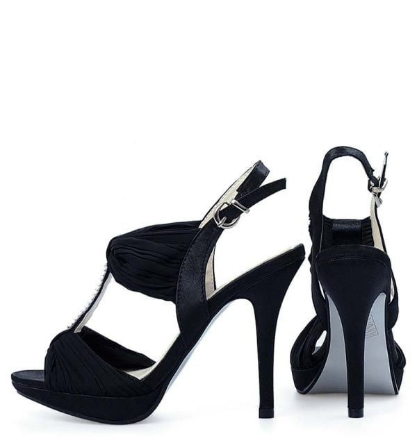 Sandałki czarne wizytowe satyna i cyrkonie szpilki - obrazek 5