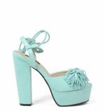 Finezyjne, sandałki na słupku w kolorze miętowym - bokiem