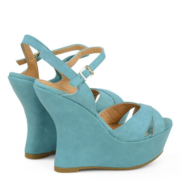 Sandałki niebieskie na koturnie - obrazek 2