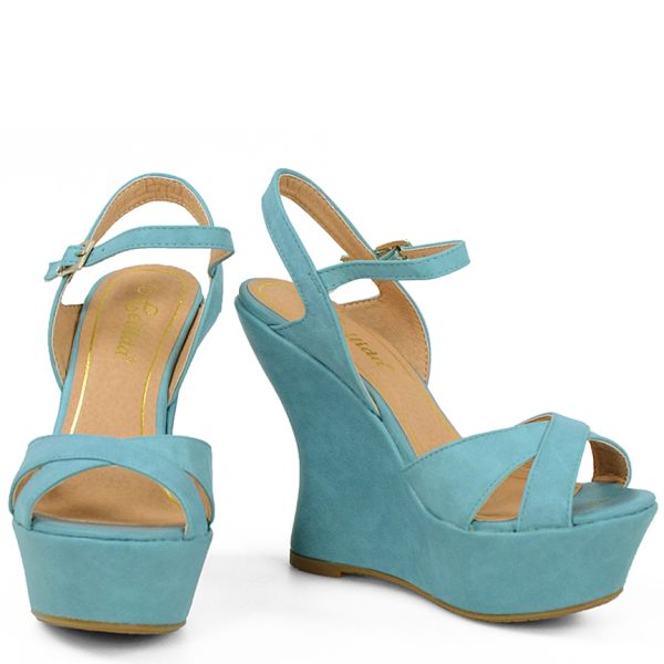 Sandałki niebieskie na koturnie - obrazek 4