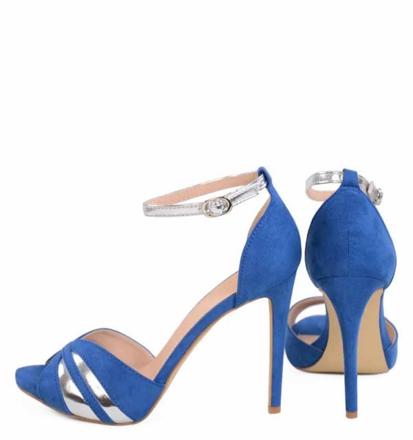 Niebieskie sandałki na szpilce - z tyłu