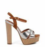 srebrne sandałki na słupku - bokiem