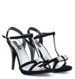 Sandałki wizytowe czarne eko-zamsz cyrkonie szpilk - obrazek 2