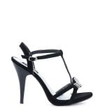 Sandałki wizytowe czarne eko-zamsz cyrkonie szpilk