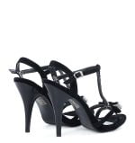 Sandałki wizytowe czarne eko-zamsz cyrkonie szpilk - obrazek 3