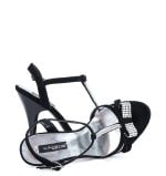 Sandałki wizytowe czarne eko-zamsz cyrkonie szpilk - obrazek 4