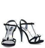 Sandałki wizytowe czarne eko-zamsz cyrkonie szpilk - obrazek 6