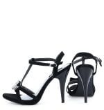 Sandałki wizytowe czarne eko-zamsz cyrkonie szpilk - obrazek 5