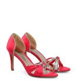 Sandałki wizytowe czerwone srebrne paski szpilki - obrazek 2