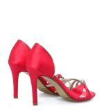 Sandałki wizytowe czerwone srebrne paski szpilki - obrazek 3