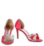 Sandałki wizytowe czerwone srebrne paski szpilki - obrazek 6