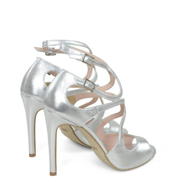 GASSU Sandałki SANNE srebrne wysoko zapinane - po skosie
