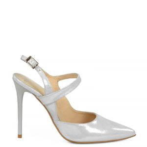 SARA od GASSU. Srebrne szpilki z odkrytą piętą - bokiem