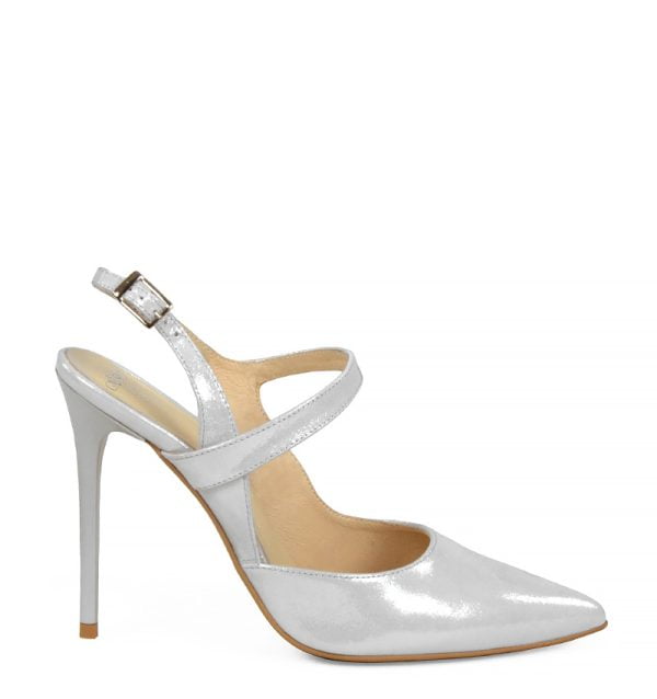 SARA od GASSU. Srebrne szpilki z odkrytą piętą - bokiem