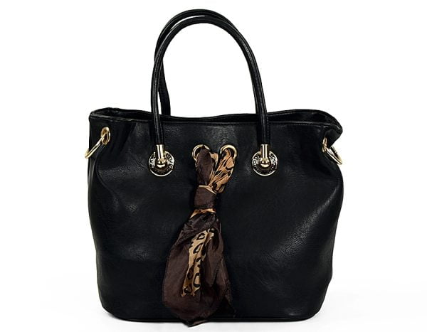 Torebka czarna z apaszką i złotymi dodatkami - obrazek 4