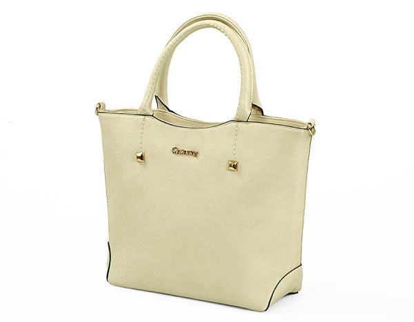 Torebka damska beżowa gładka złoty napis - obrazek 3