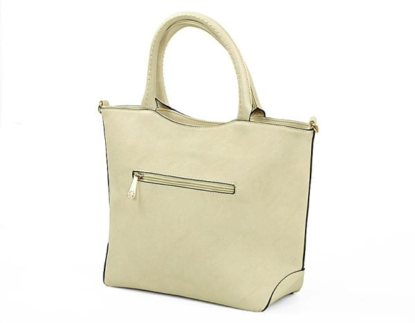 Torebka damska beżowa gładka złoty napis - obrazek 4