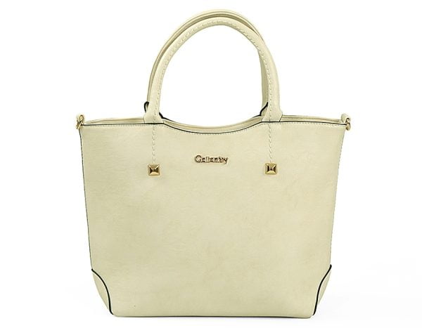 Torebka damska beżowa gładka złoty napis - obrazek 2