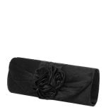 Torebka czarna kopertówka z różą satynowa - po skosie
