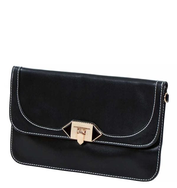 Torebka czarna kopertówka złoto-czarne zapięcie - po skosie