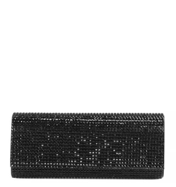 Torebka czarna kopertówka kryształki łańcuszek - z przodu