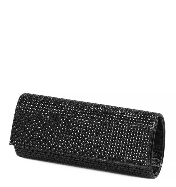 Torebka czarna kopertówka kryształki łańcuszek - po skosie