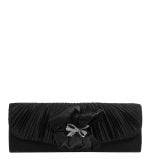 Torebka czarna kopertówka satynowa kokardka - z przodu