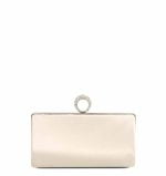 Torebka kremowa kopertówka ecru satyna cyrkonie - z przodu