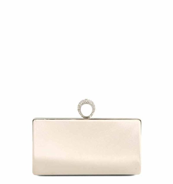 Torebka kremowa kopertówka ecru satyna cyrkonie - z przodu