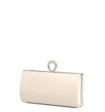 Torebka kremowa kopertówka ecru satyna cyrkonie - po skosie