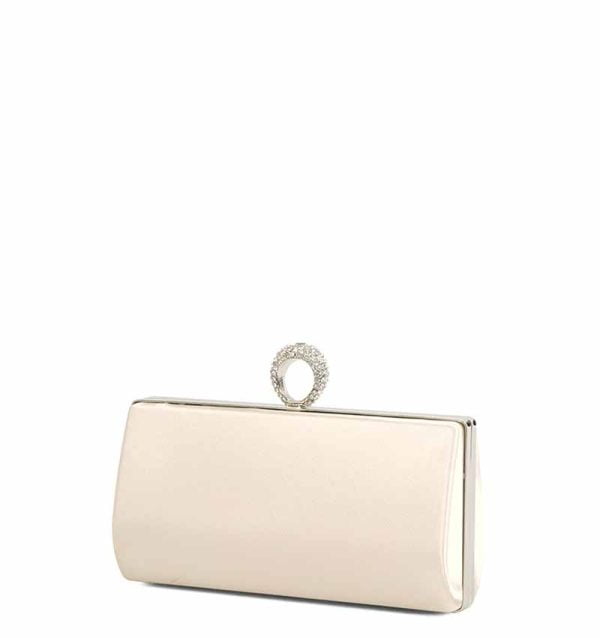 Torebka kremowa kopertówka ecru satyna cyrkonie - po skosie