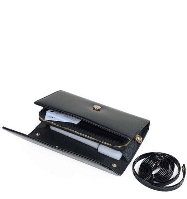 Torebka czarna kopertówka portmonetka - otwarta