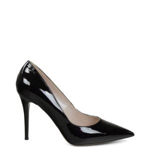 Czarne szpilki skórzane - bokiem