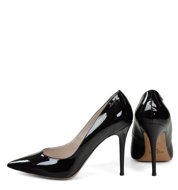 Czółenka szpilki czarne lakierowane - z tyłu