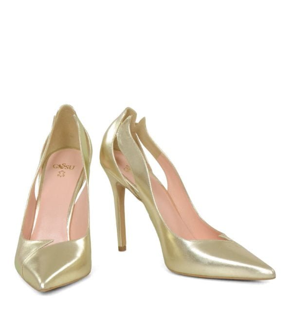 reni-gold-5 Gassu Reni złote szpilki z wycięciami. Buty na wesele - z przodu