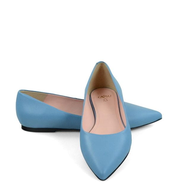 Baleriny Emily niebieskie ze skóry licowej naturalnej od marki GASSU - z przodu