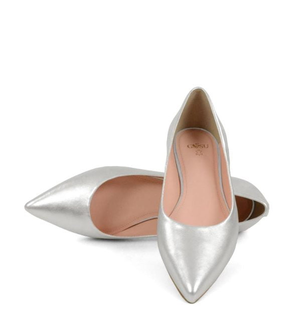 emily-silver-lic4 Baleriny Emily srebrne ze skóry licowej naturalnej od marki GASSU - z przodu