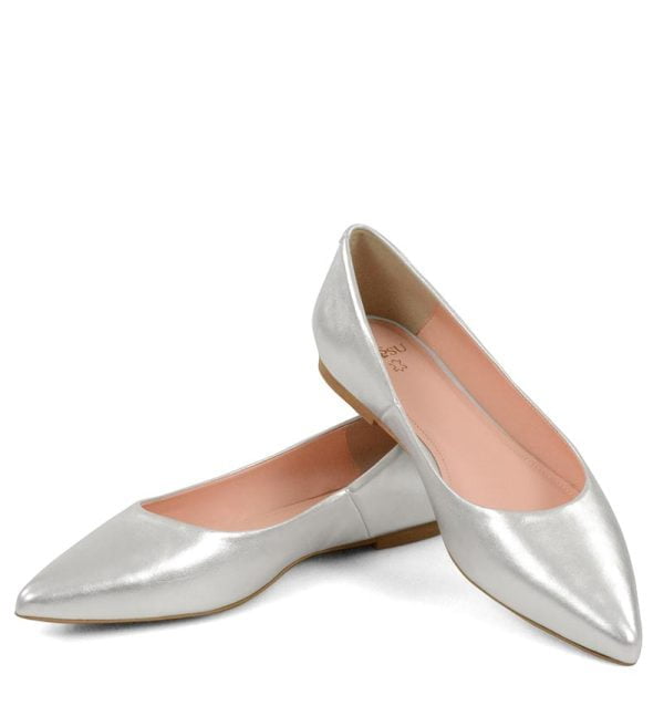 emily-silver-lic5 Baleriny Emily srebrne ze skóry licowej naturalnej od marki GASSU - z przodu