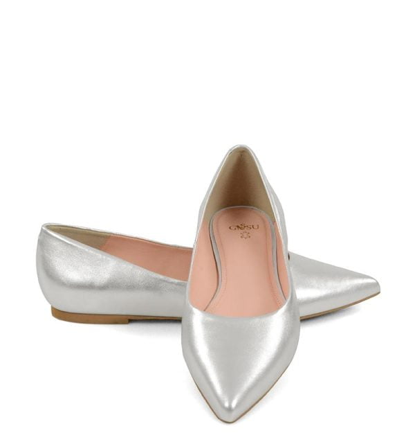 emily-silver-lic6 Baleriny Emily srebrne ze skóry licowej naturalnej od marki GASSU - z przodu