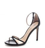 Malaga sandałki na szpilce czarne licowe cienkie paski zakryta pięta - po skosie