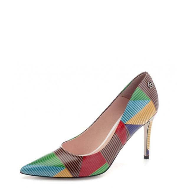 VG Czółenka OSUNA szpilki wielokolorowe skórzane - po skosie