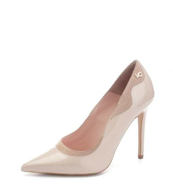 Czółenka ESTAPOVA szpilki beżowe skórzane - po skosie